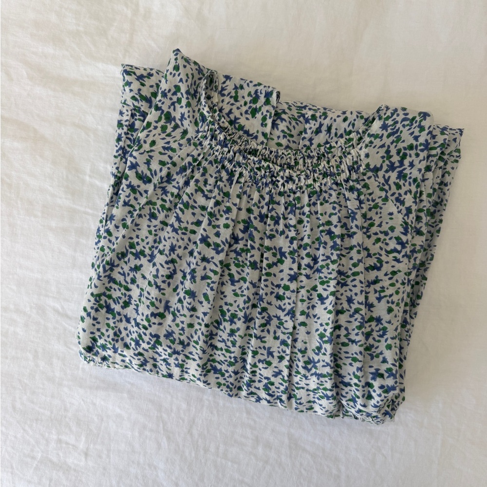 MIRTH Smocked Floral Dress in Blue & Green
